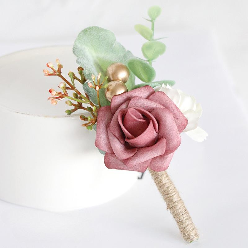 Pink artificial flower boutonniere for wedding groom groomsmen suit corsage