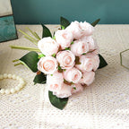 Pink 18 heads silk rose artificial flowers long stem for wedding bouquet bridal shower decor