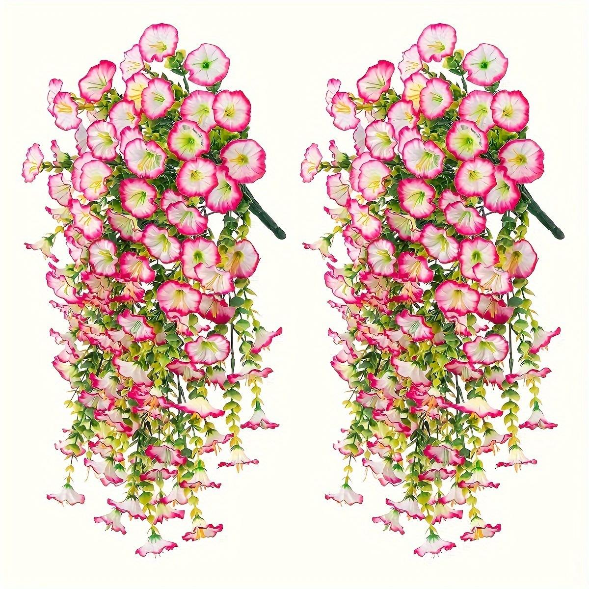 Pink faux eucalyptus and morning glory wall hanging set of 4 for home porch and party decor
