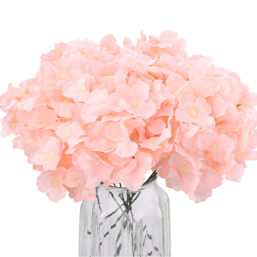 Pink real touch faux hydrangea flowers 10pcs with stems for wedding home party decor