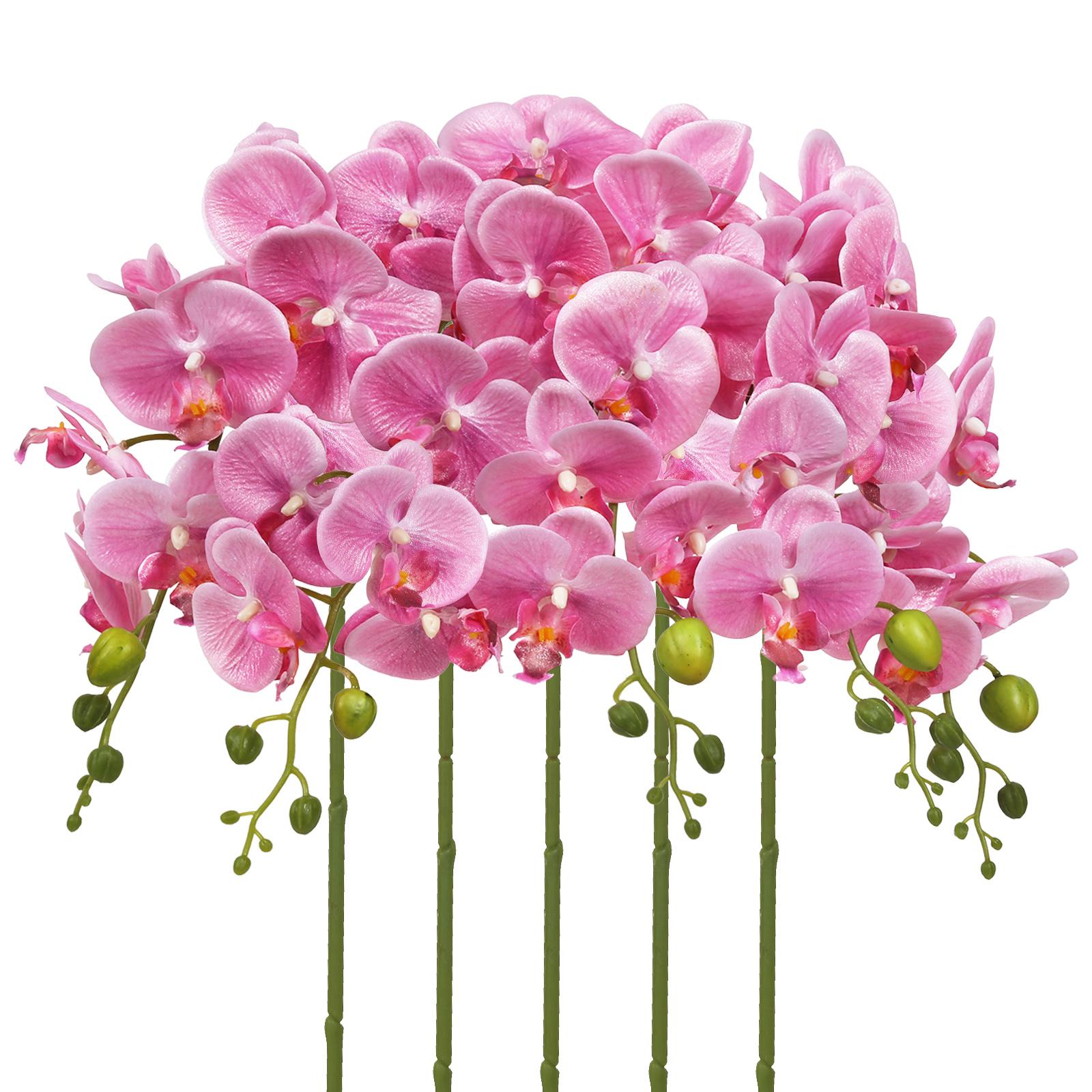 Pink glitter artificial phalaenopsis orchid stems 5pcs for wedding reception table centerpiece home decor