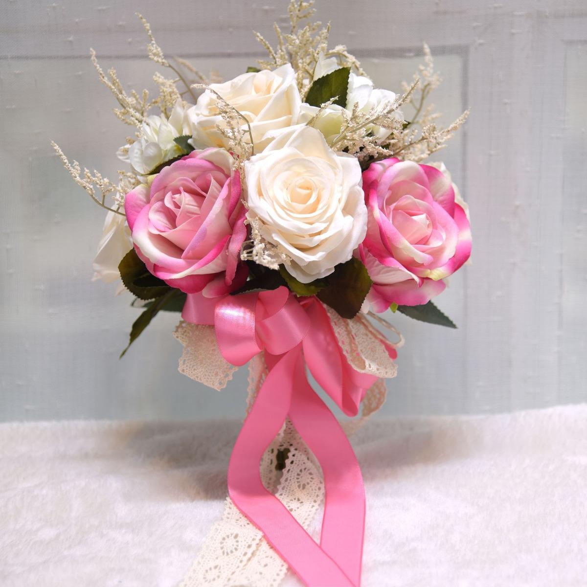 light Pink artificial rose bridal bouquet boho rustic style for wedding and bridal photo shoot
