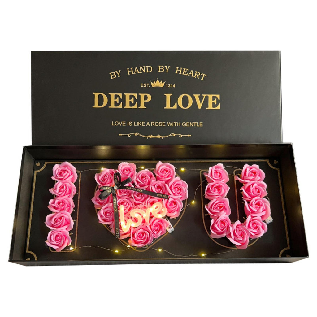 Pink scented soap rose petals gift set with LED lights in box for women birthday anniversary Valentine's Day