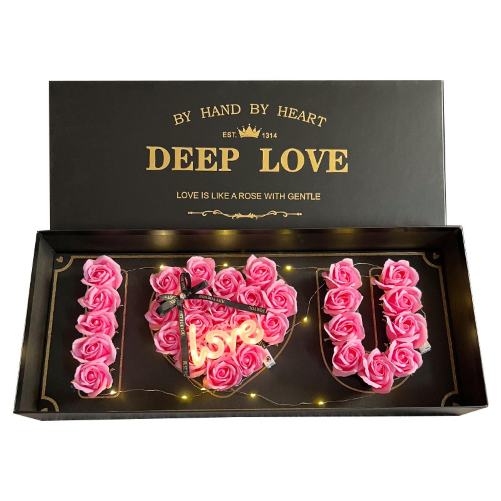 Pink scented soap rose petals gift set with LED lights in box for women birthday anniversary Valentine's Day
