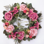 Pink artificial rose ring wreath front door summer floral wedding home decor