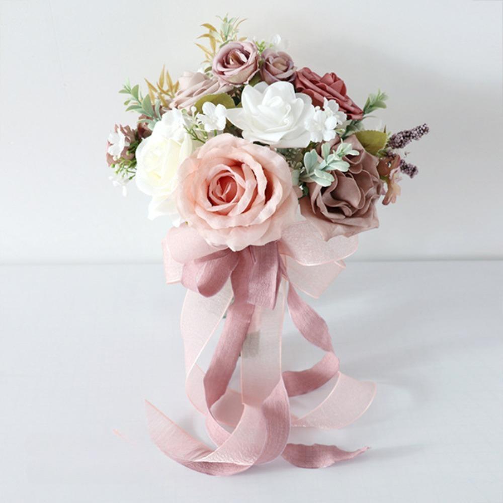 Pink artificial toss rose bouquet for wedding ceremony church decoration anniversary