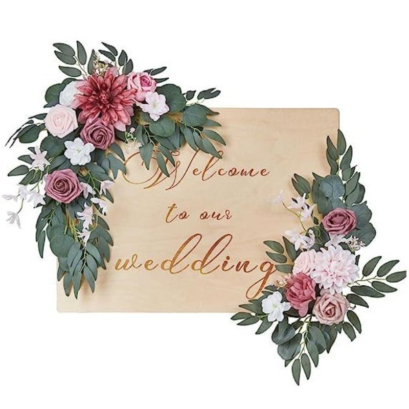 Pink artificial flowers wedding welcome sign arch ceremony backdrop decor
