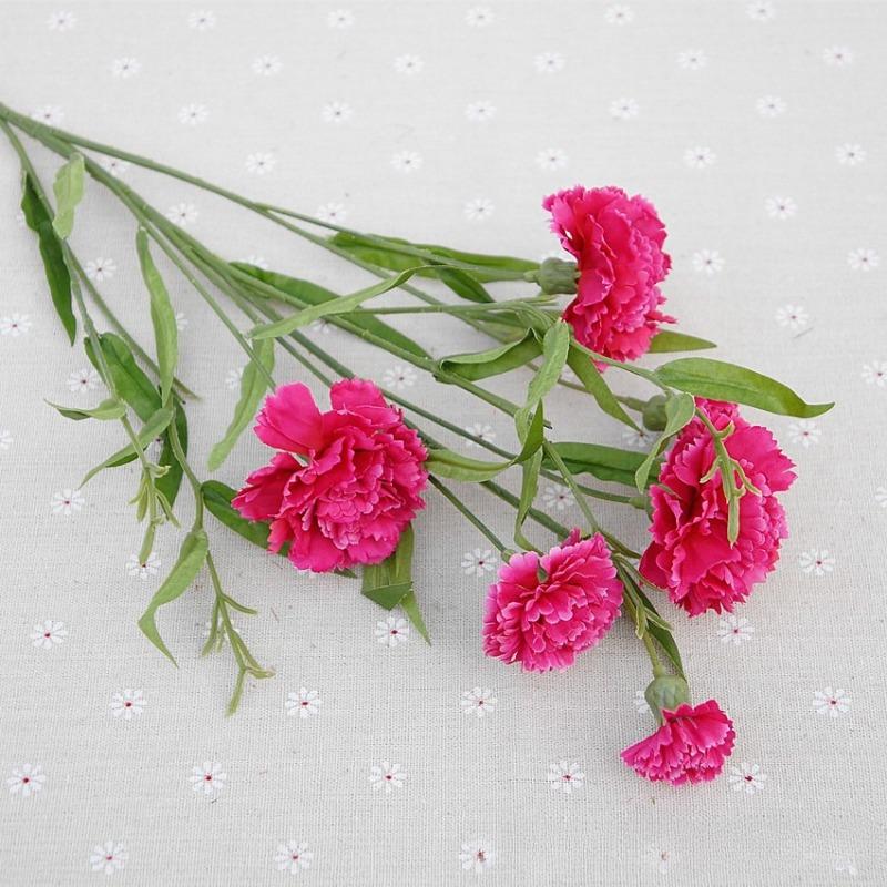 Pink artificial carnation flowers with stems 2pcs for wedding home table centerpiece decor