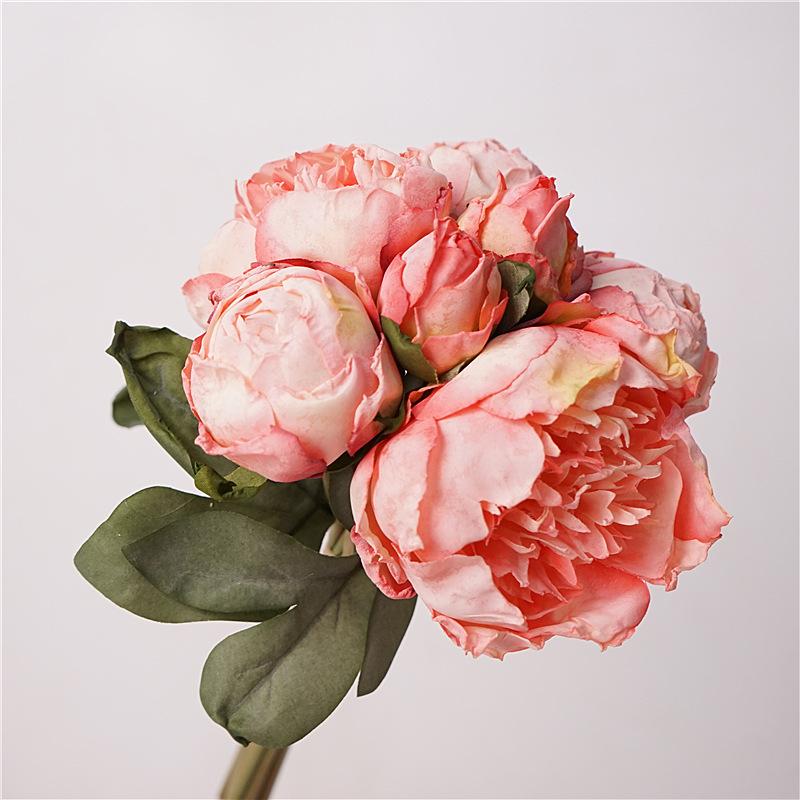 Pink faux peony flowers 2 bouquets 14 heads with stems for wedding bridal bouquet home decor