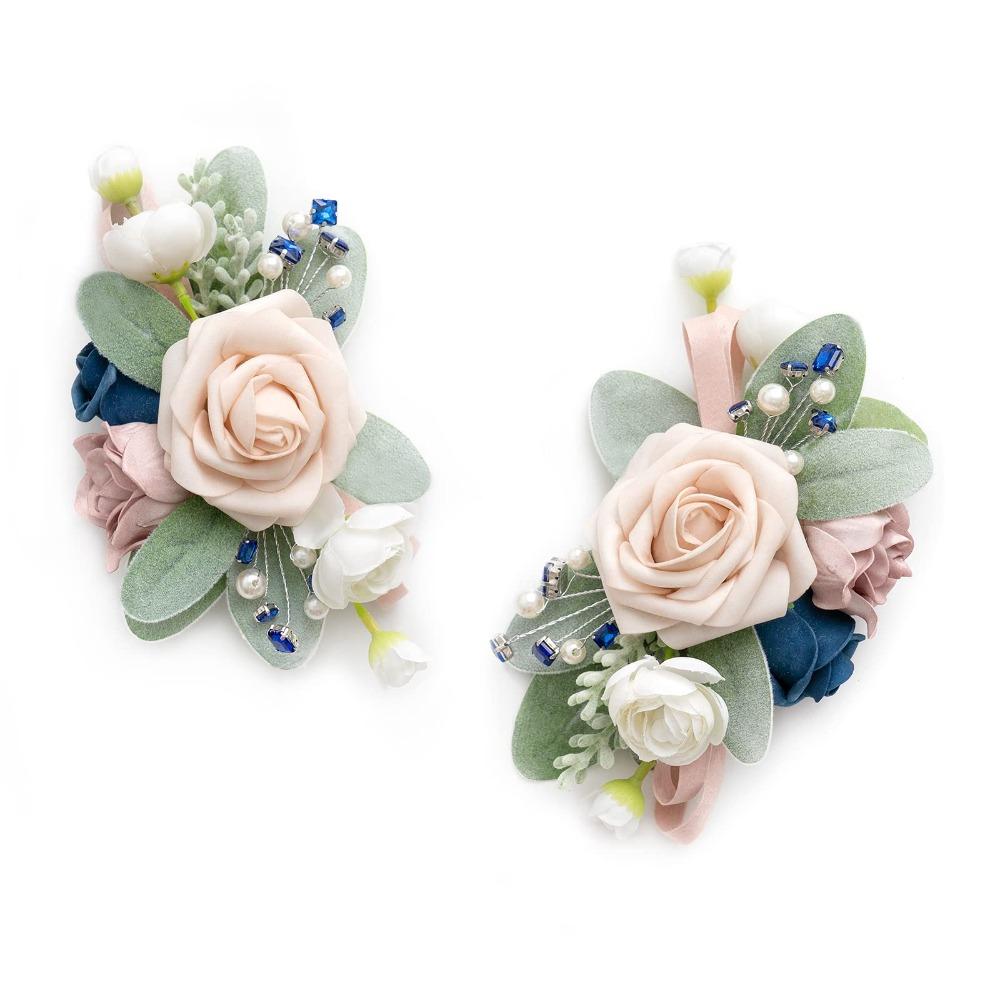 Pink blue artificial flower corsage set 2pcs for wedding prom homecoming mother daughter