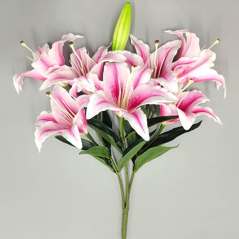 Pink artificial long stem tiger lily flowers for home hotel wedding and party arrangement display

