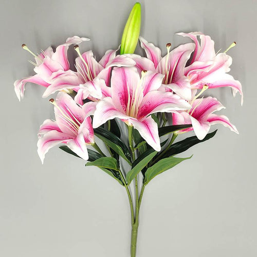 Pink artificial long stem tiger lily flowers for home hotel wedding and party arrangement display
