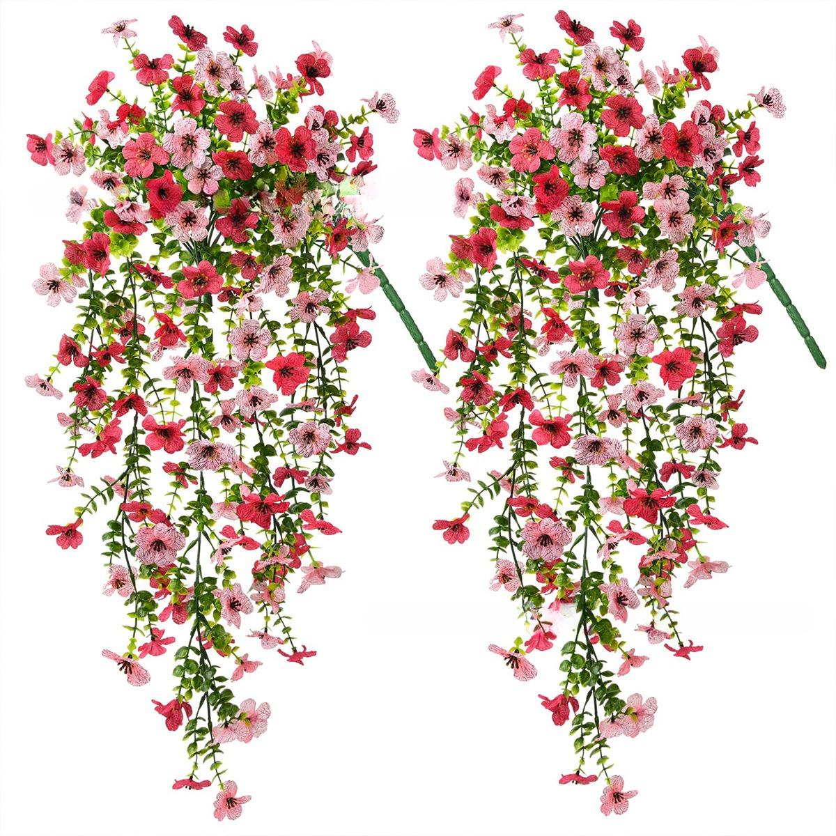 Pink UV resistant artificial morning glory vine pack of 4 for garden fence and outdoor decoration
