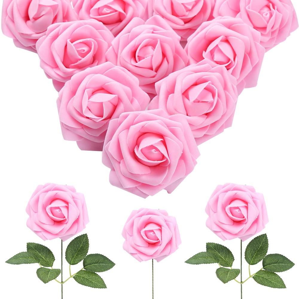 Pink foam fake roses 30pcs for DIY wedding baby shower Valentine's Day party decor