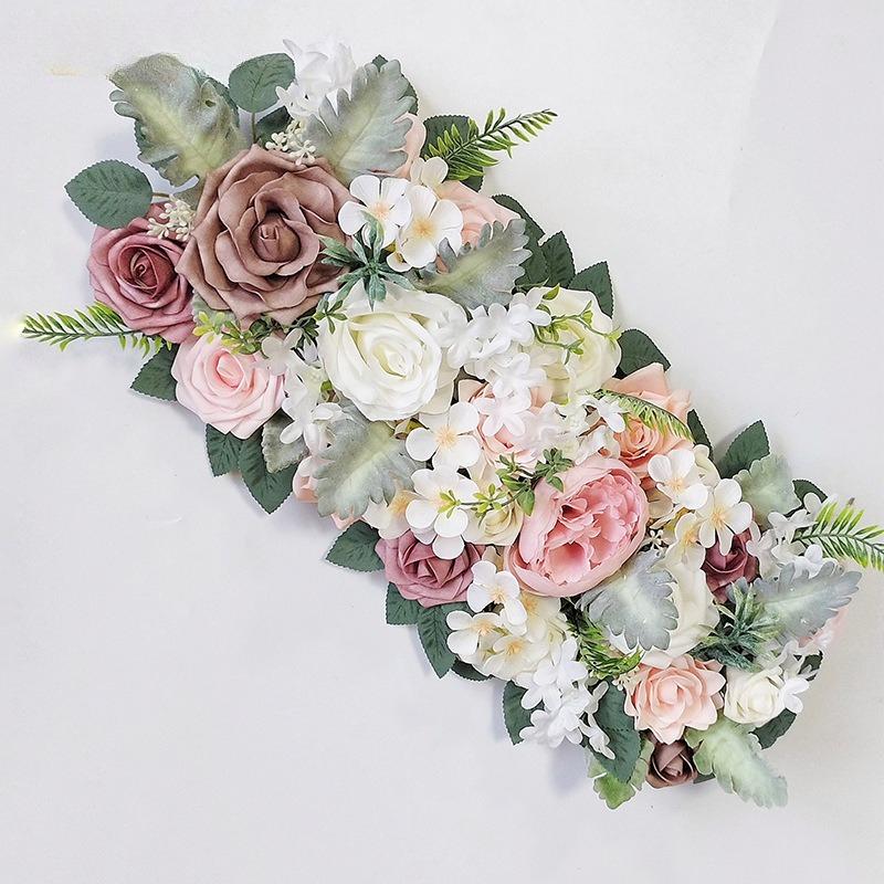 Pink artificial flower table runner centerpiece wedding arch decor
