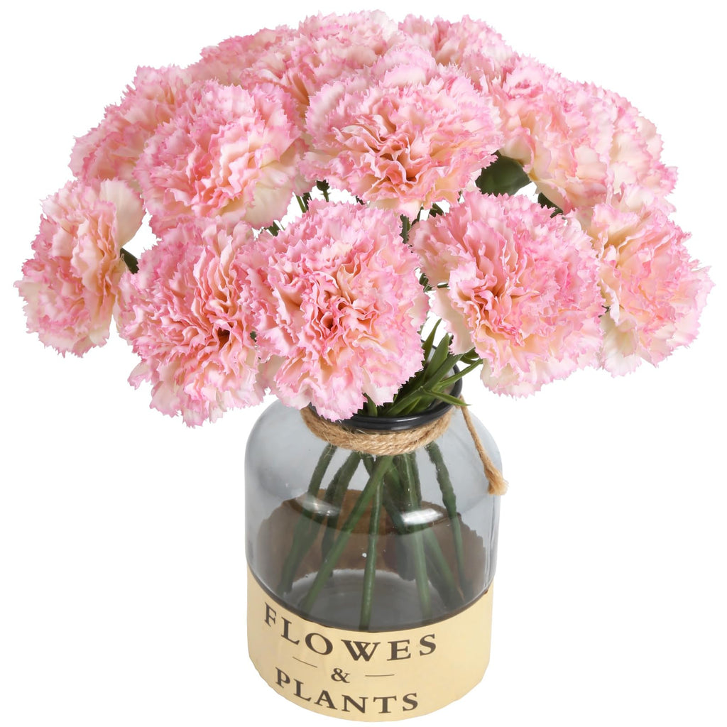 Pink artificial carnation flowers 15pcs with stems for wedding bouquet home decor anniversary birthday