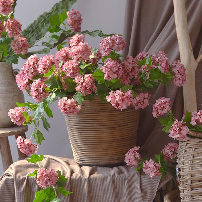 Pink faux hydrangea blooms 5pcs artificial flowers for home office wedding party decor