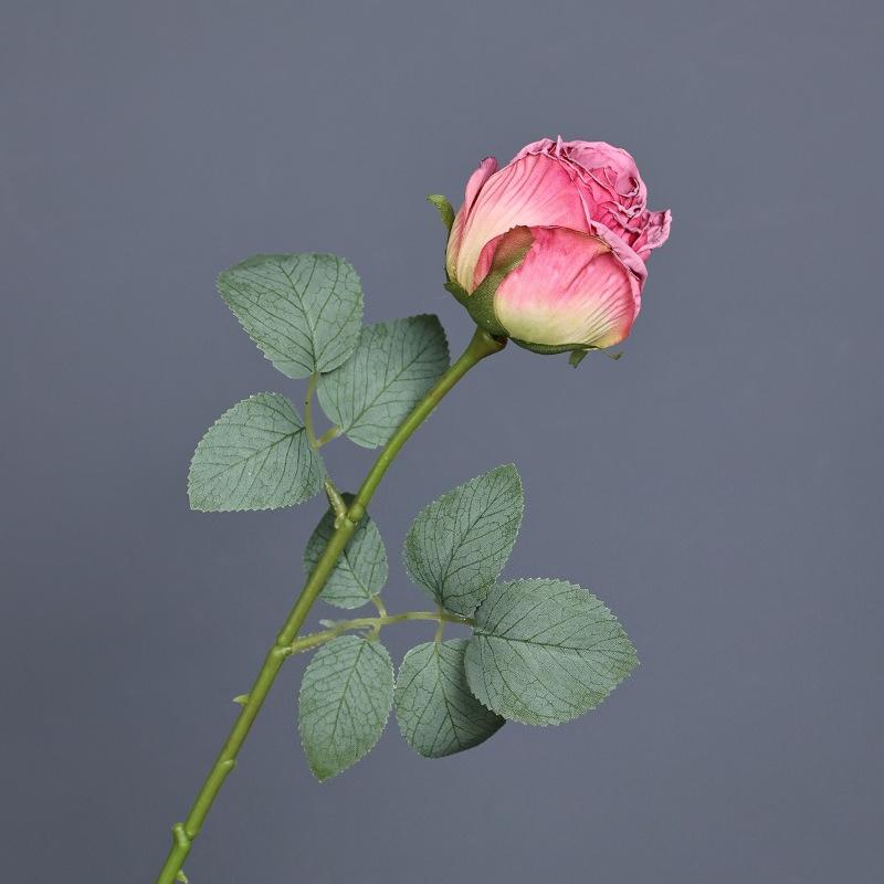 Pink burnt edge real touch curl rose simulation flower for living room dining table decor