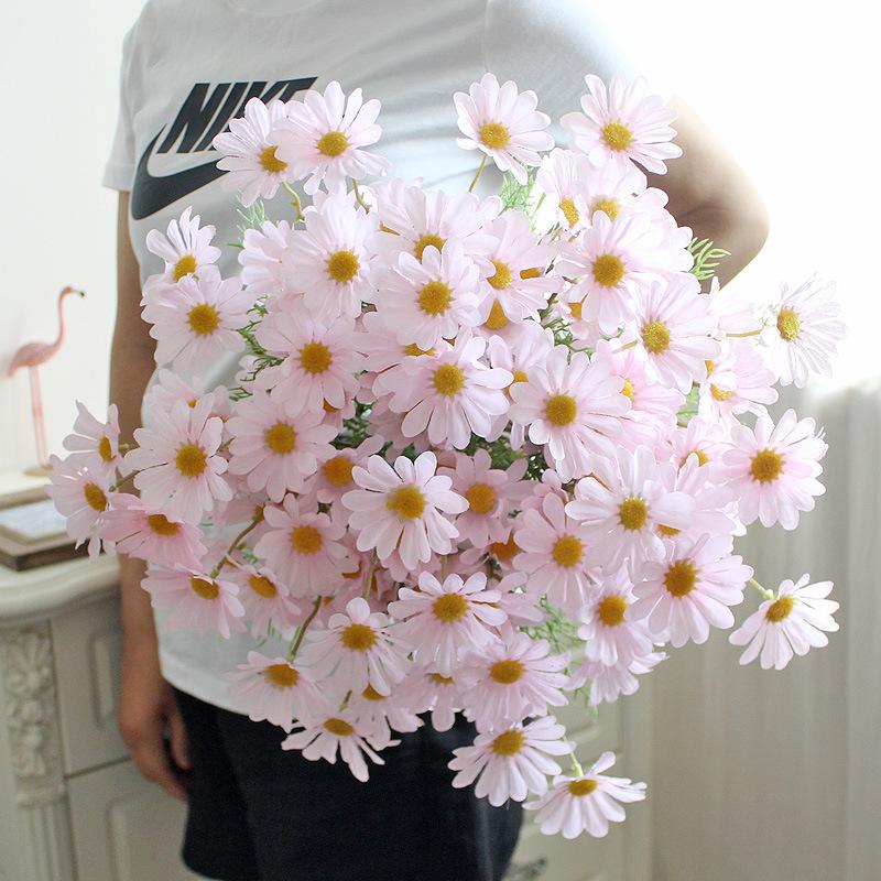 Pink artificial daisy UV resistant outdoor wildflowers with stems for home garden decor