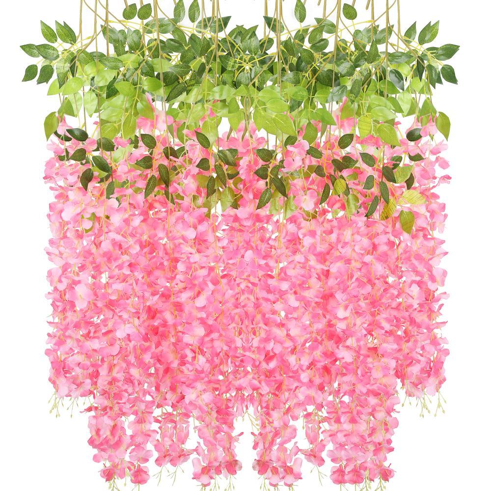 Pink artificial wisteria vine garland 12pcs 3.6ft for wedding arch garden home decor