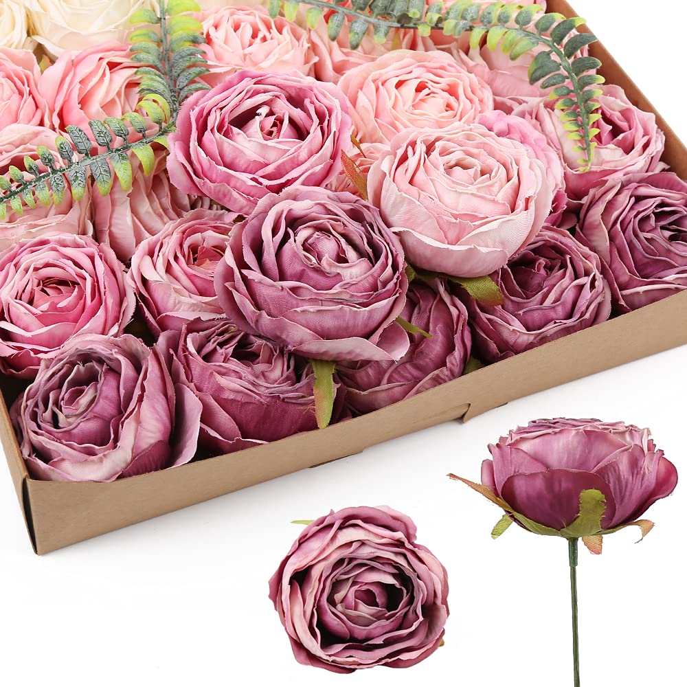 Pink mix artificial rose heads 20pcs bulk for wedding centerpiece home decor DIY crafts