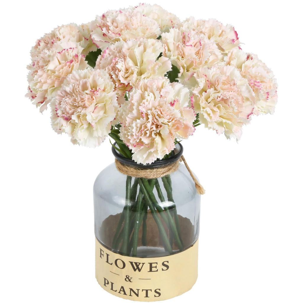 Pink white artificial carnation flowers 15pcs with stems for wedding bouquet home decor anniversary