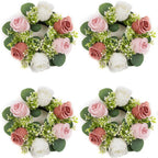 Pink white artificial flower candle ring 14 inch wedding table centerpiece wreath