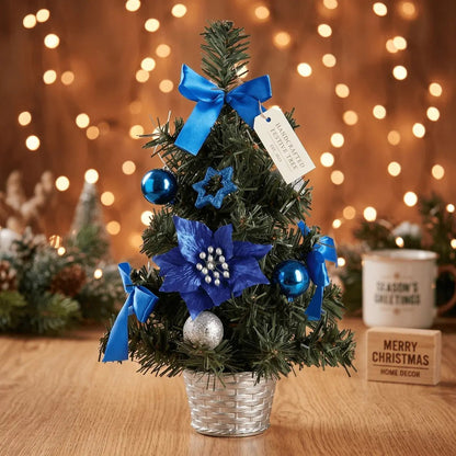 Blue pre-decorated mini tabletop Christmas tree