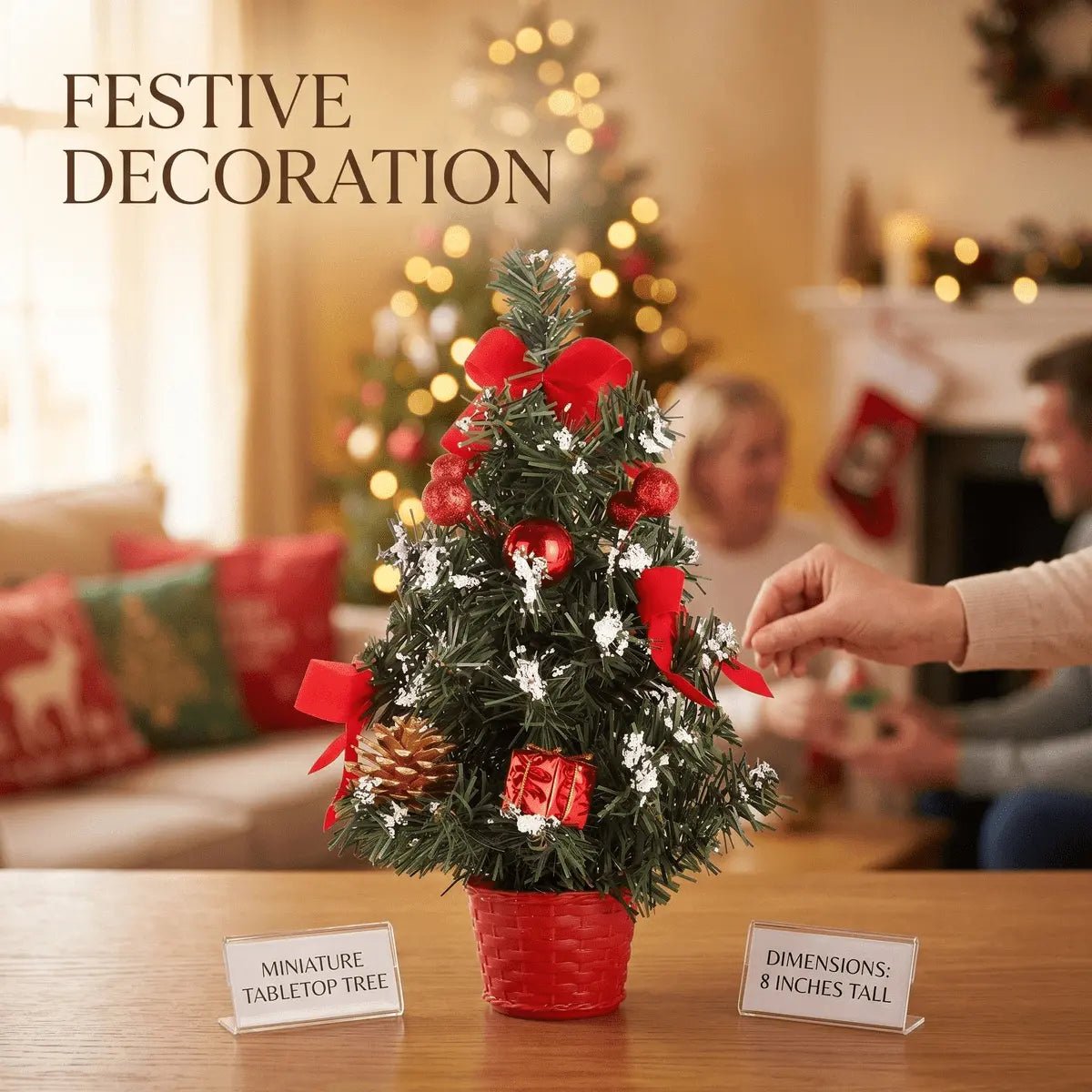 Red pre-decorated mini tabletop Christmas tree