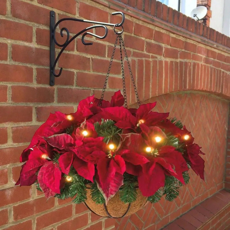 Pre-Lit Christmas Poinsettia Hanging Basket with LED Lights