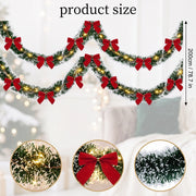 Pre-Lit Christmas Tinsel Garland with Red Bows – Set of 2
