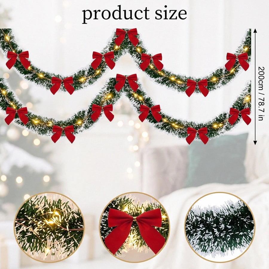 Pre-Lit Christmas Tinsel Garland with Red Bows – Set of 2