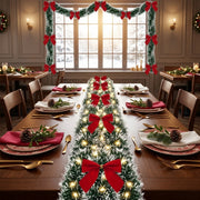 Pre-Lit Christmas Tinsel Garland with Red Bows – Set of 2