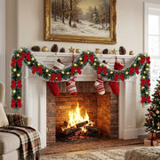 Pre-Lit Christmas Tinsel Garland with Red Bows – Set of 2