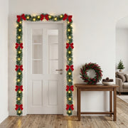 Pre-Lit Christmas Tinsel Garland with Red Bows – Set of 2