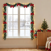 Pre-Lit Christmas Tinsel Garland with Red Bows – Set of 2