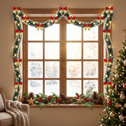 Pre-Lit Christmas Tinsel Garland with Red Bows – Set of 2