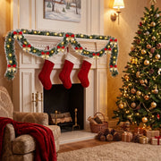 Pre-Lit Christmas Tinsel Garland with Red Bows – Set of 2