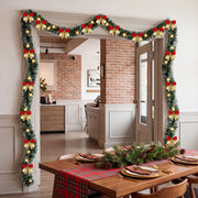 Pre-Lit Christmas Tinsel Garland with Red Bows – Set of 2