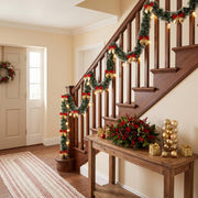 Pre-Lit Christmas Tinsel Garland with Red Bows – Set of 2