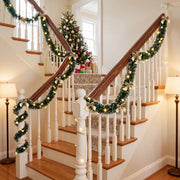 Pre-Lit Christmas Tinsel Garland with Red Bows – Set of 2