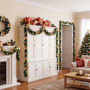 Pre-Lit Christmas Tinsel Garland with Red Bows – Set of 2