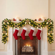 Pre-Lit Christmas Tinsel Garland with Red Bows – Set of 2
