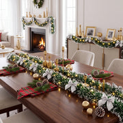 Pre-Lit Christmas Tinsel Garland with Red Bows – Set of 2