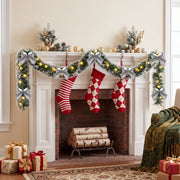 Pre-Lit Christmas Tinsel Garland with Red Bows – Set of 2