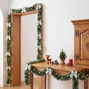 Pre-Lit Christmas Tinsel Garland with Red Bows – Set of 2