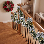 Pre-Lit Christmas Tinsel Garland with Red Bows – Set of 2