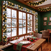 Pre-Lit Christmas Tinsel Garland with Red Bows – Set of 2