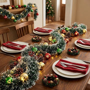 Pre-Lit Christmas Tinsel Garland with Red Bows – Set of 2