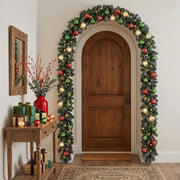 Pre-Lit Christmas Tinsel Garland with Red Bows – Set of 2